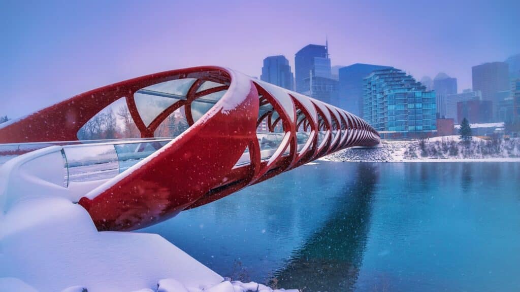 The friendship bridge in Calgary with snow on it